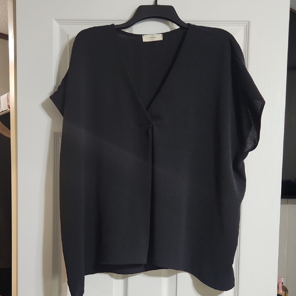 Black V-Neck Women's Top
